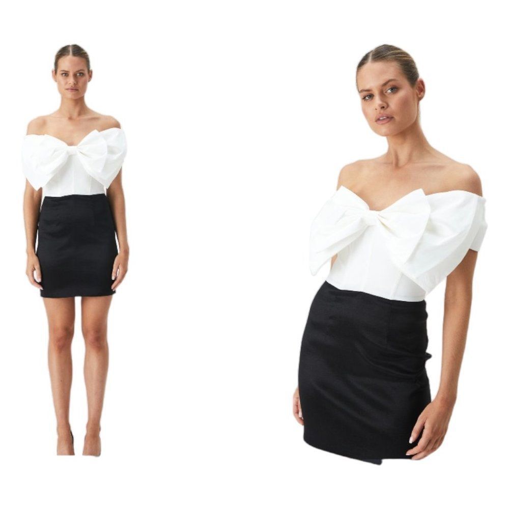 Bardot MINI BOW DRESS IN WHITE/BLACK Size 8 NWT